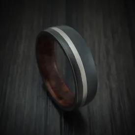 Black Zirconium and Platinum Men's Ring with Wood Sleeve Custom Made Band