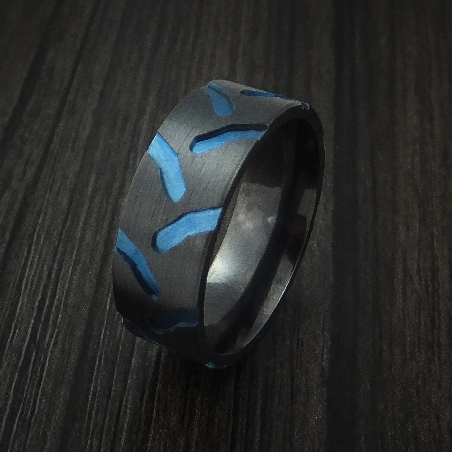 Black Zirconium Anodized Tractor Tire Tread Men's Ring Custom Made Band