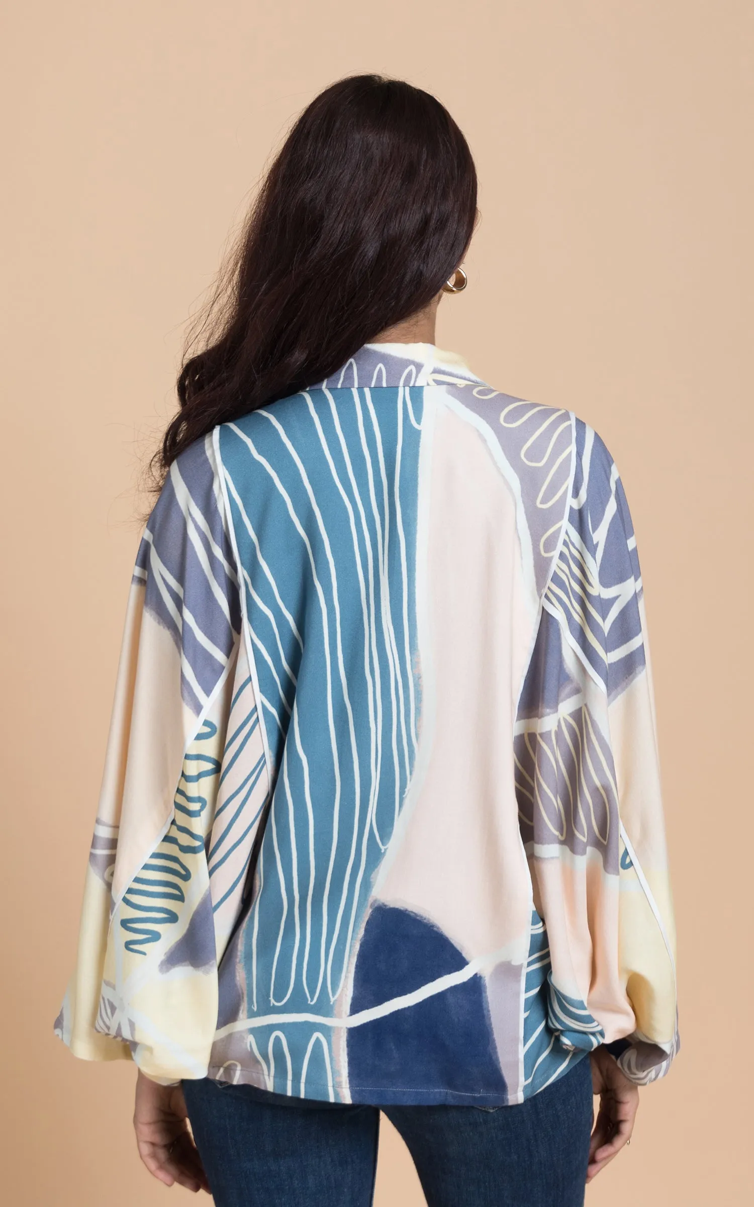 Blue & Yellow Abstract Printed Top