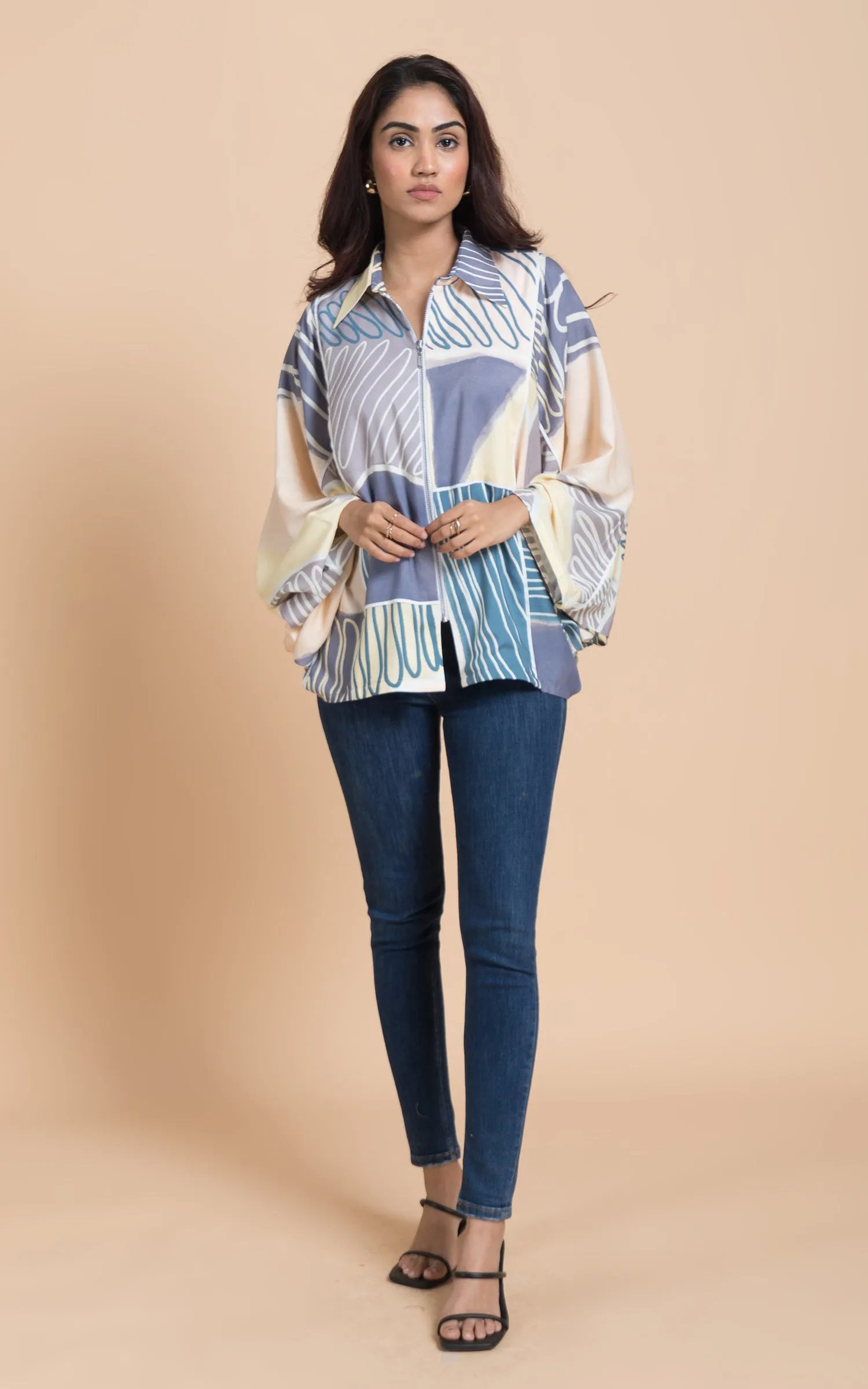Blue & Yellow Abstract Printed Top