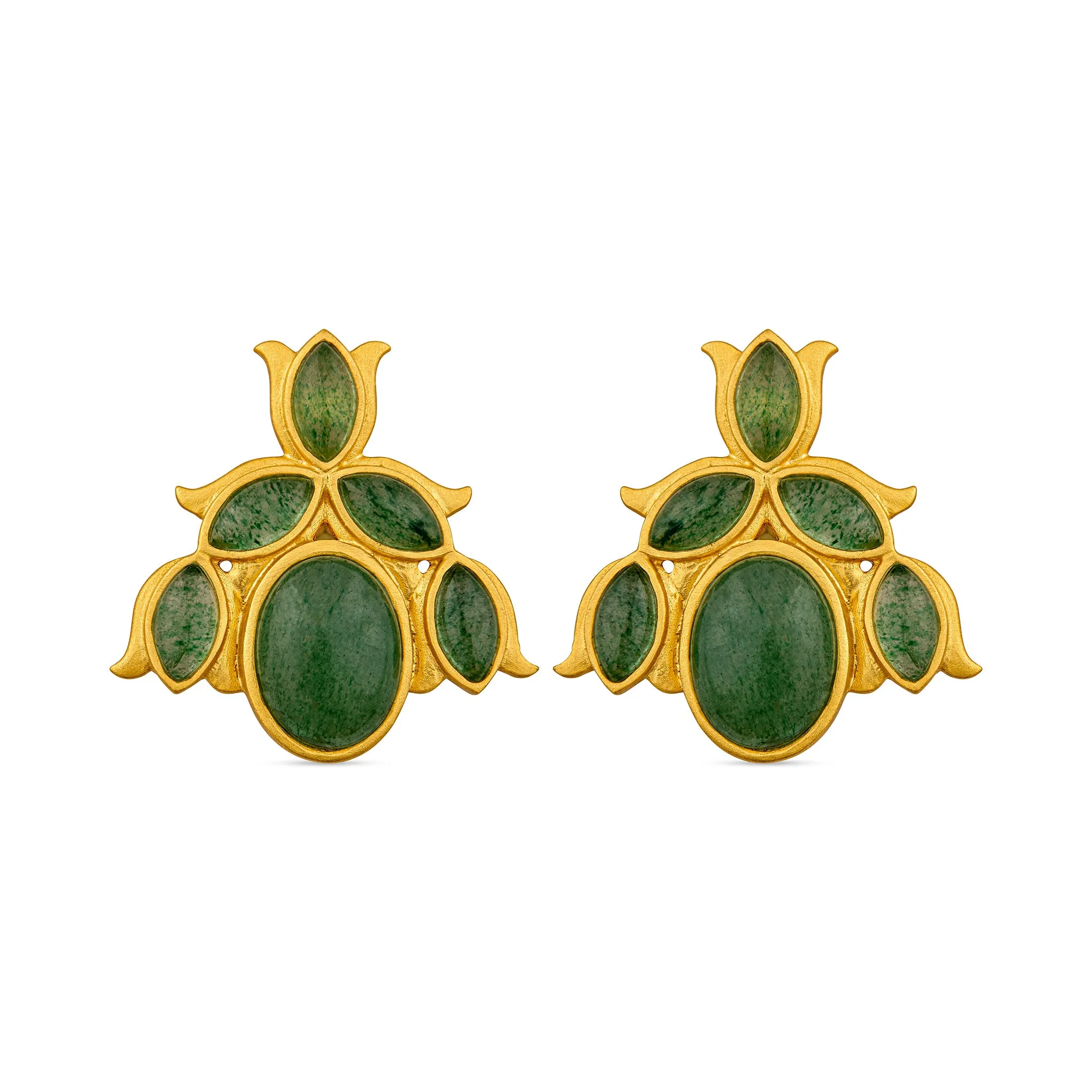 Bluebell Stud Earrings - Green Strawberry Quartz