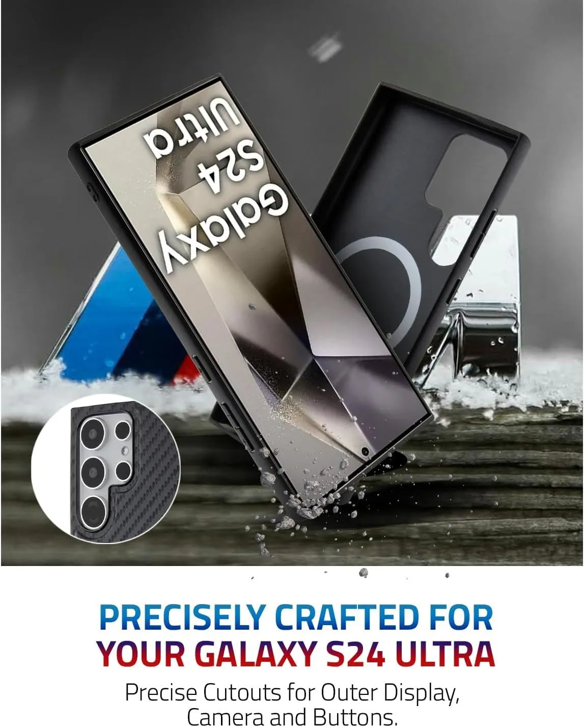 BMW Carbon Tricolor with MagSafe Case for Samsung Galaxy S24 Ultra 6.8" Black - BMHMS24L23PUDTK