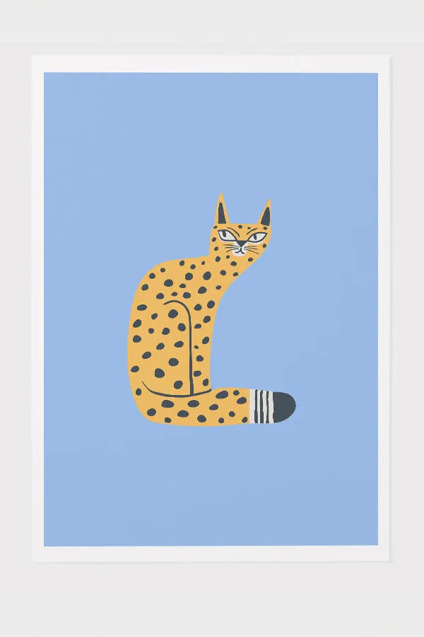 Bold Graphic Cat Giclée Art Print Poster (Blue)