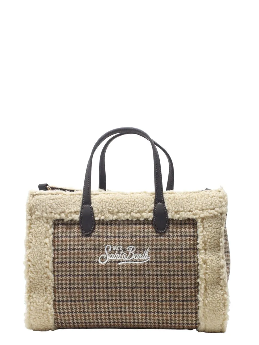 Borsa a mano colette  con stampa Pied de poule e bordo in sherpa
