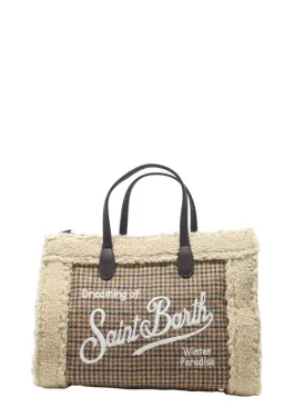 Borsa a mano colette  con stampa Pied de poule e bordo in sherpa