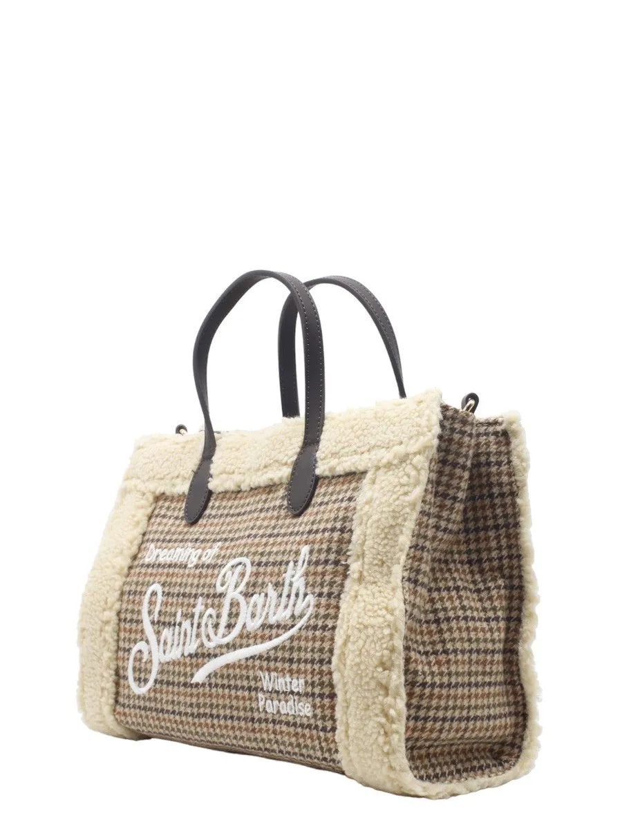 Borsa a mano colette  con stampa Pied de poule e bordo in sherpa