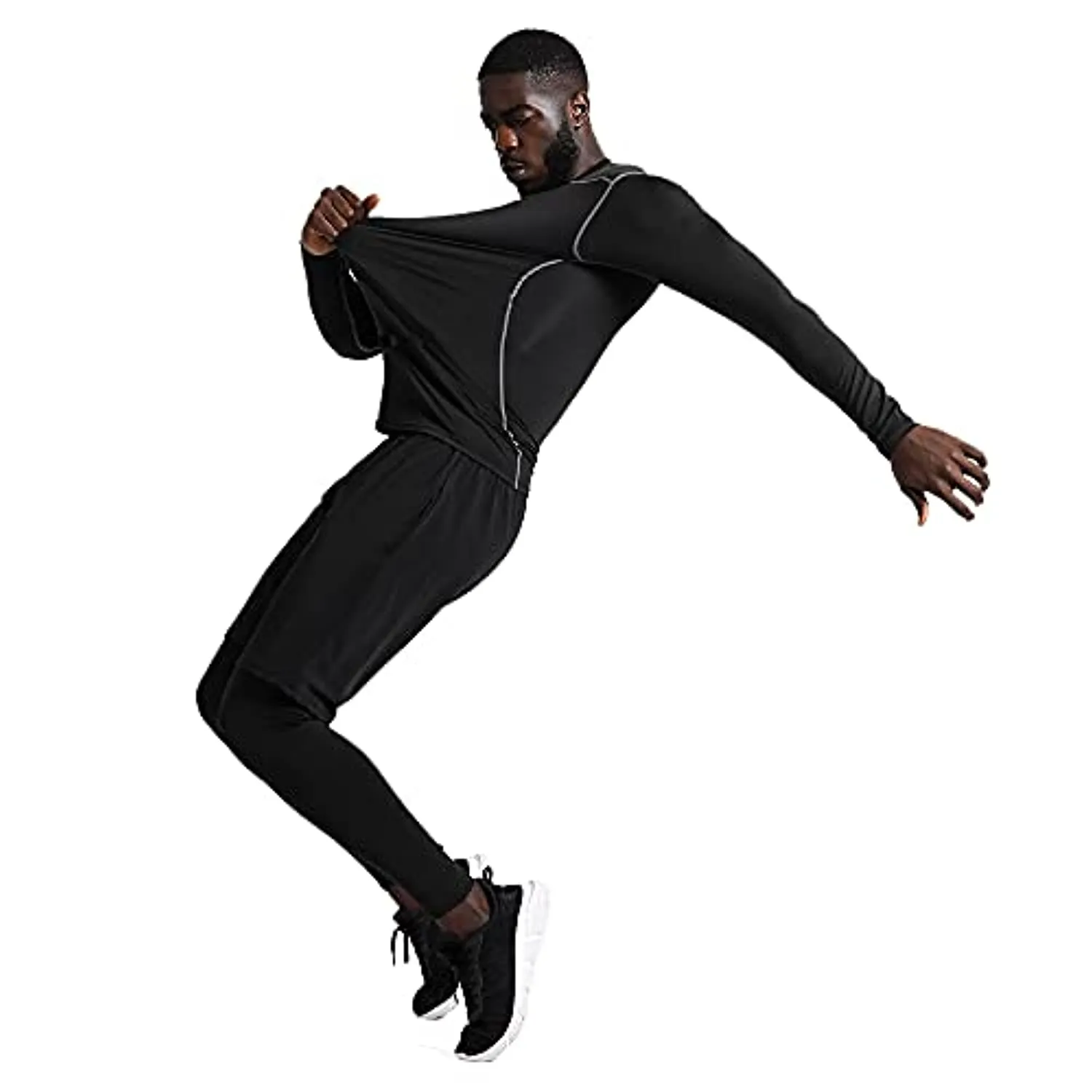 BUYJYA 5Pcs Men's Compression Pants Shirt Top Long Sleeve Jacket Athletic Sets Gym Clothing Mens Workout Valentines Day Gift