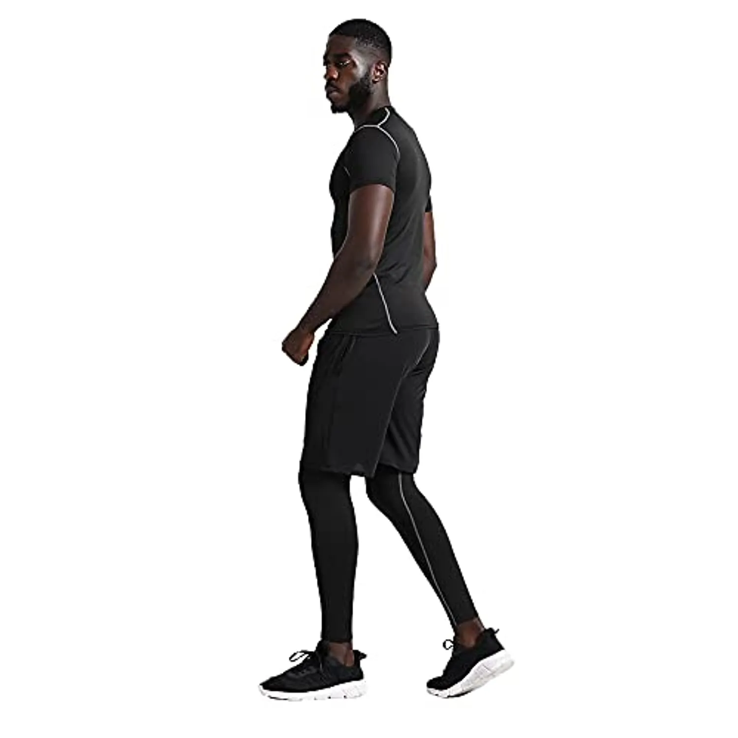 BUYJYA 5Pcs Men's Compression Pants Shirt Top Long Sleeve Jacket Athletic Sets Gym Clothing Mens Workout Valentines Day Gift