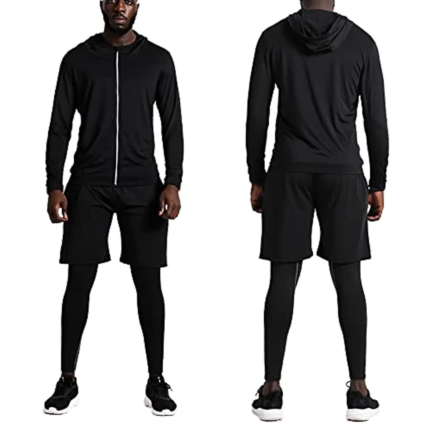 BUYJYA 5Pcs Men's Compression Pants Shirt Top Long Sleeve Jacket Athletic Sets Gym Clothing Mens Workout Valentines Day Gift