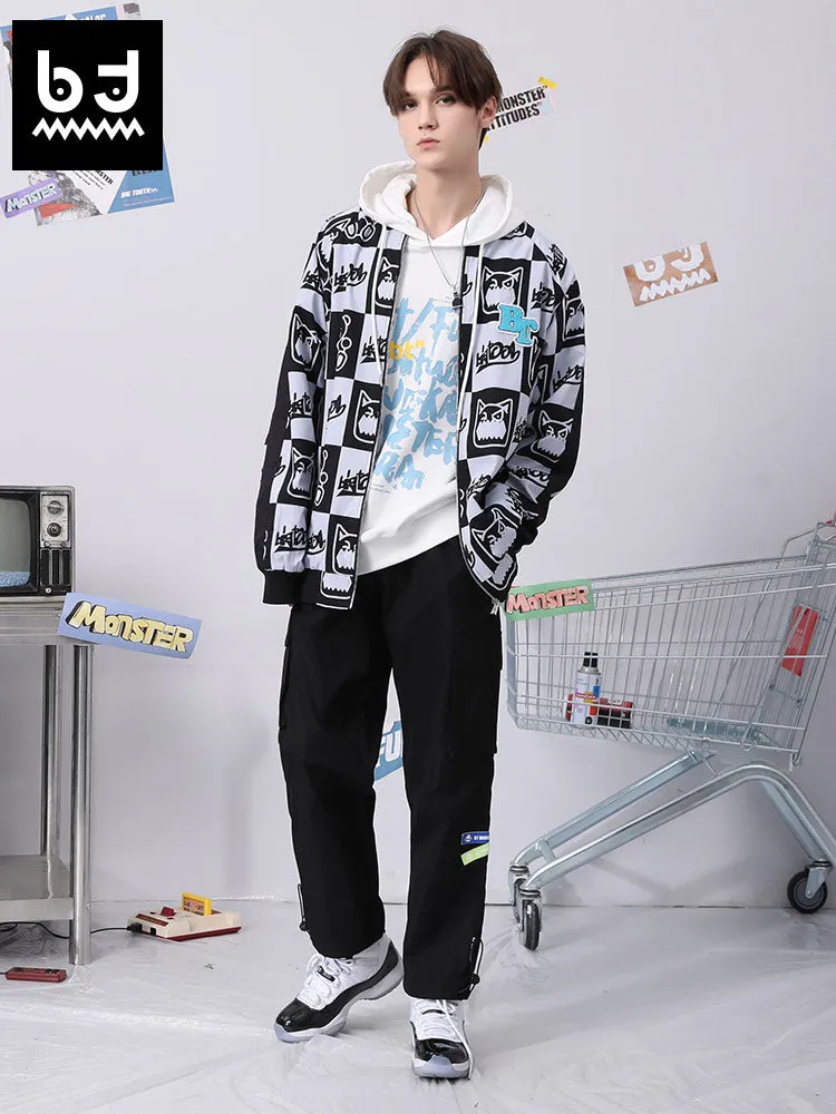 Color contrast patchwork Bigtooth Bear full monogrammed embroidered baseball collar jacket