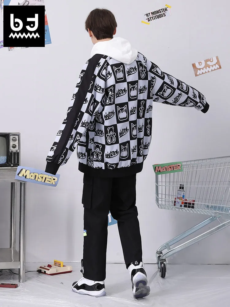 Color contrast patchwork Bigtooth Bear full monogrammed embroidered baseball collar jacket