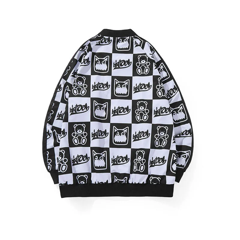Color contrast patchwork Bigtooth Bear full monogrammed embroidered baseball collar jacket