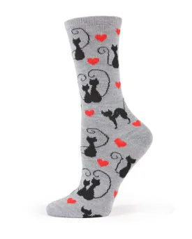 Curly Q Love Cats Bamboo Blend Crew Socks