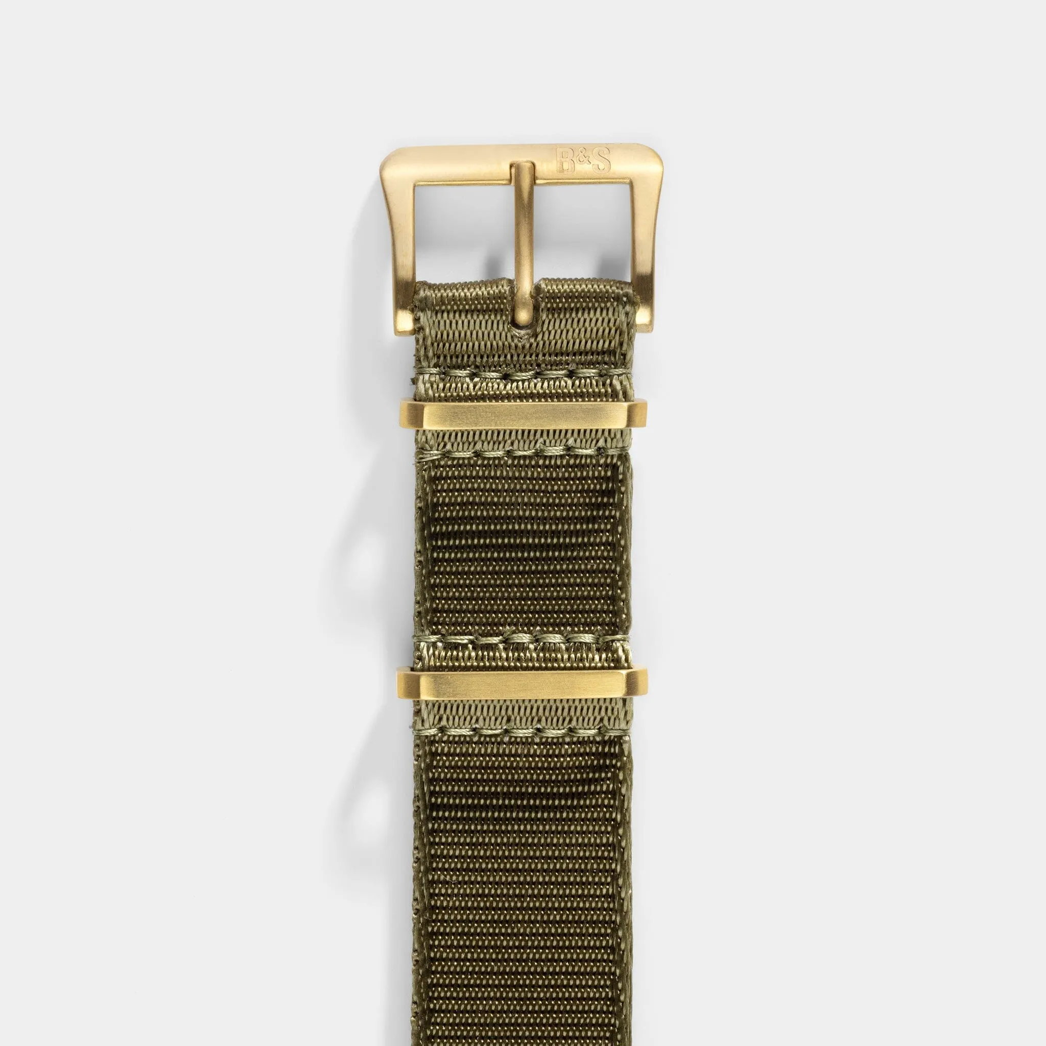 Deluxe Nylon Single Pass Watch Strap Olive Drab Green - Gold Brushed