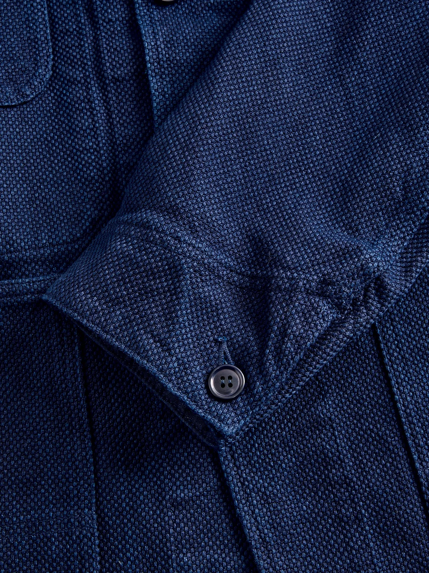 Double Cloth Sashiko Coverall Jacket in Hand Dyed Indigo