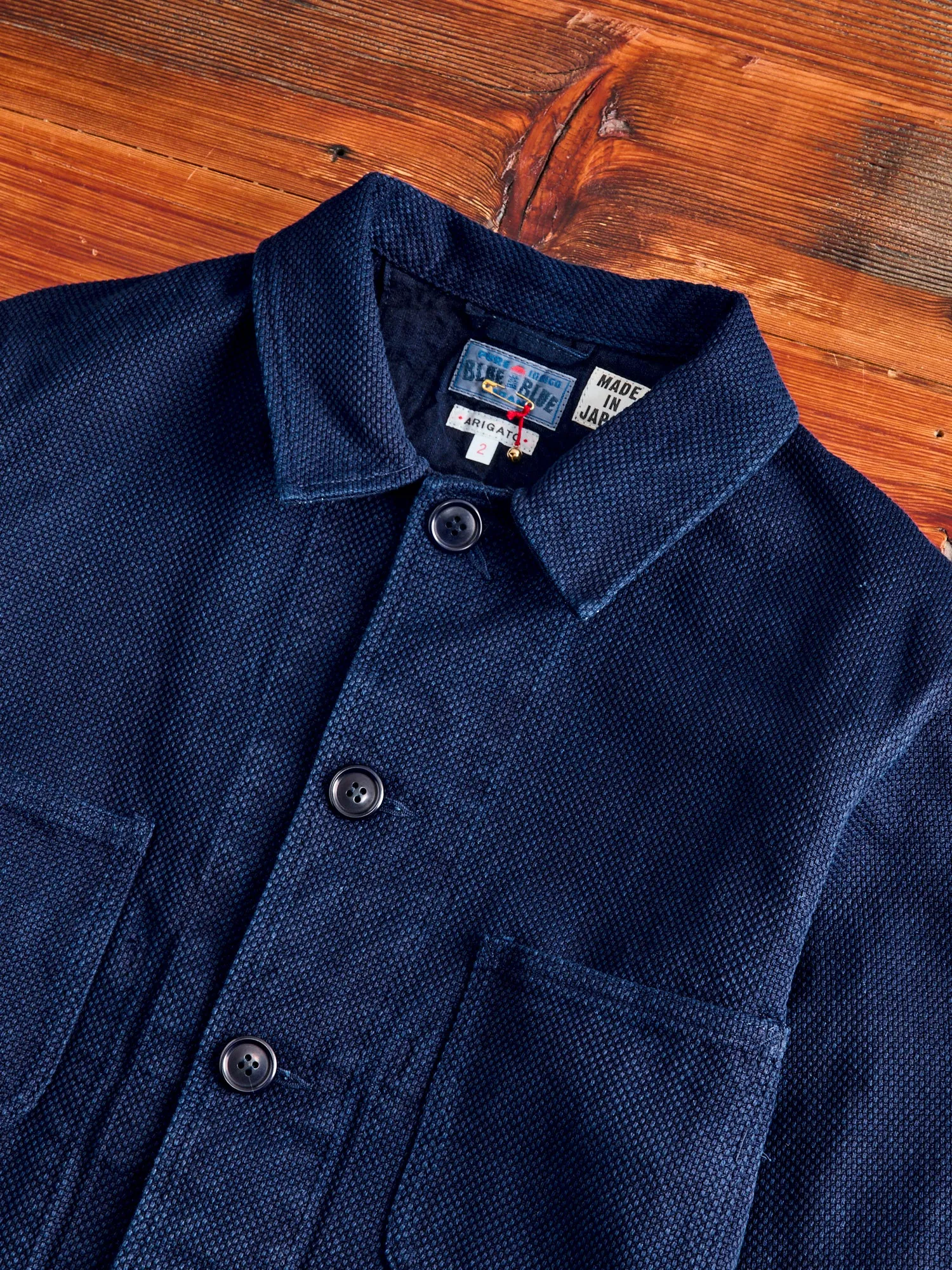 Double Cloth Sashiko Coverall Jacket in Hand Dyed Indigo