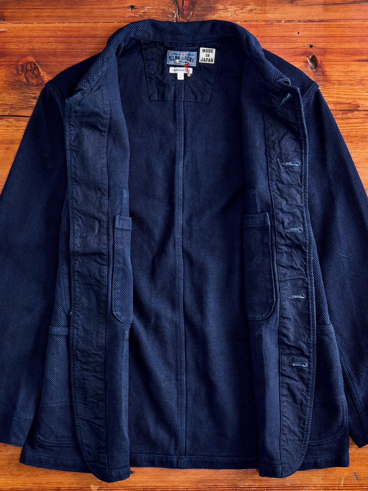 Double Cloth Sashiko Coverall Jacket in Hand Dyed Indigo