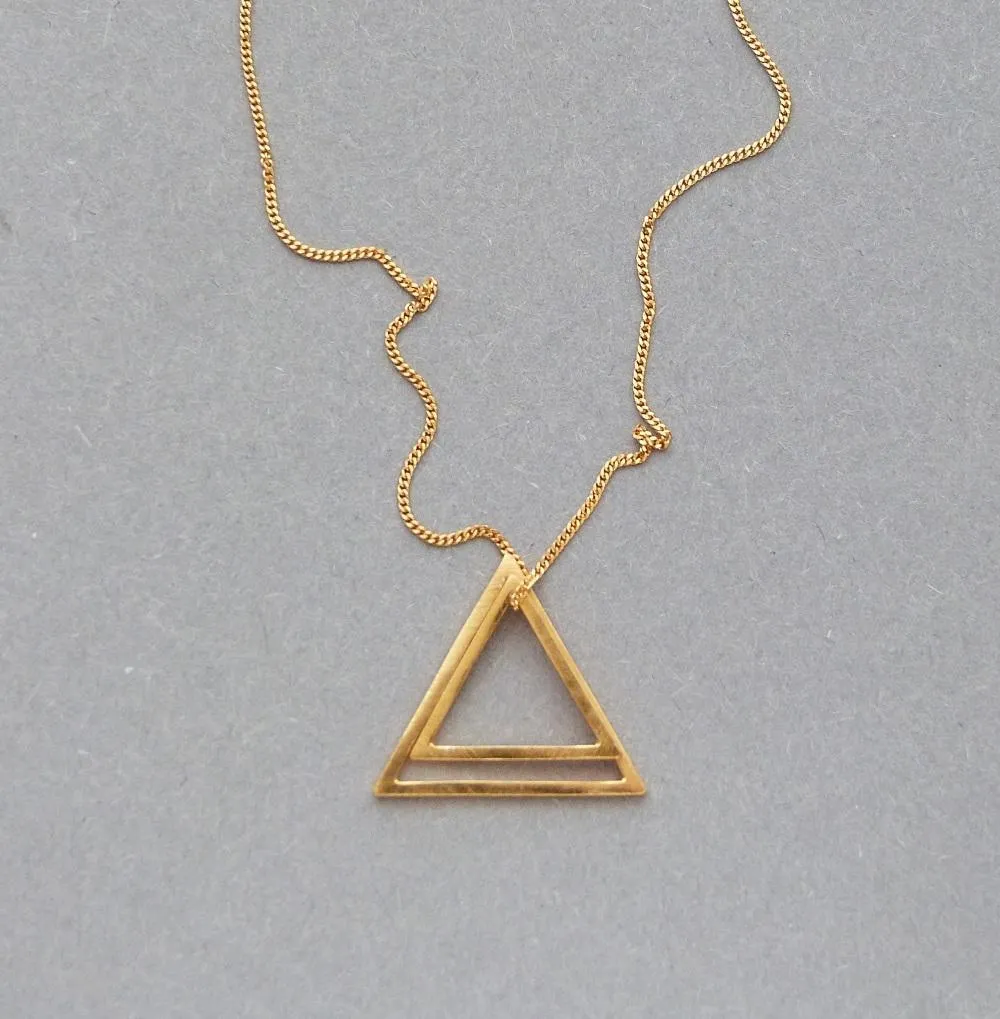 Gold Necklace with Double Triangle Pendant