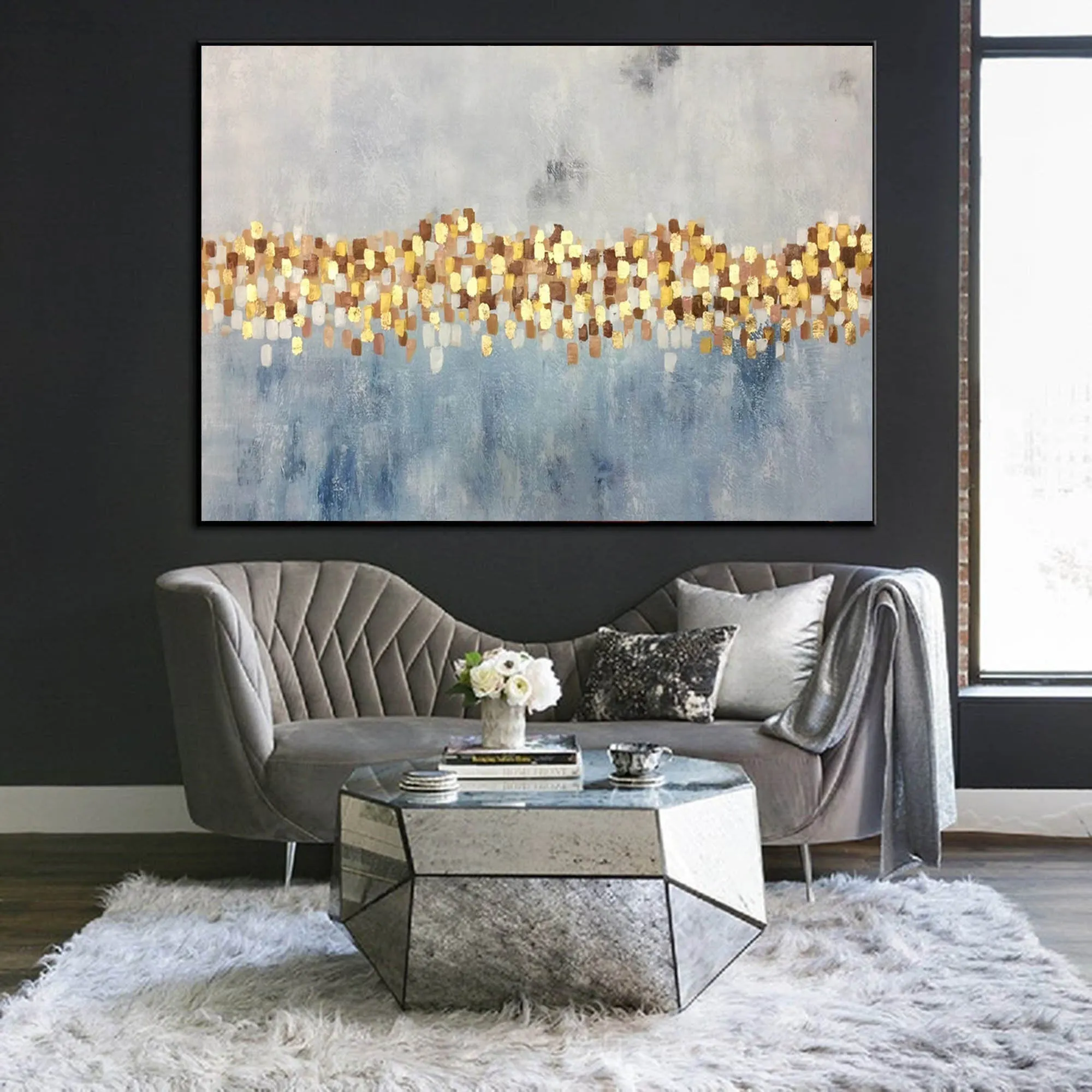 Gray Blue Abstract Painting Oversized Painting Sp070