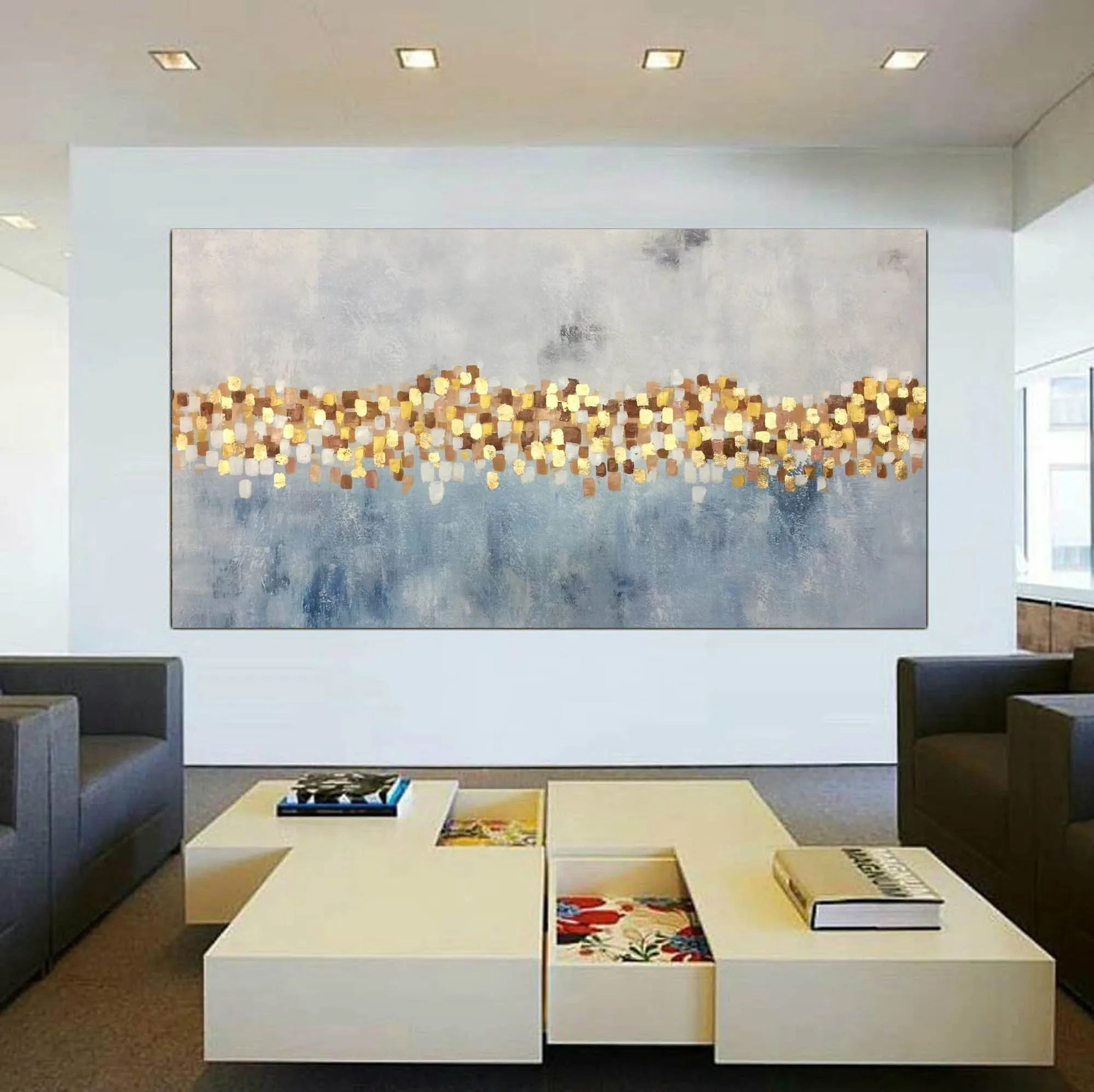 Gray Blue Abstract Painting Oversized Painting Sp070