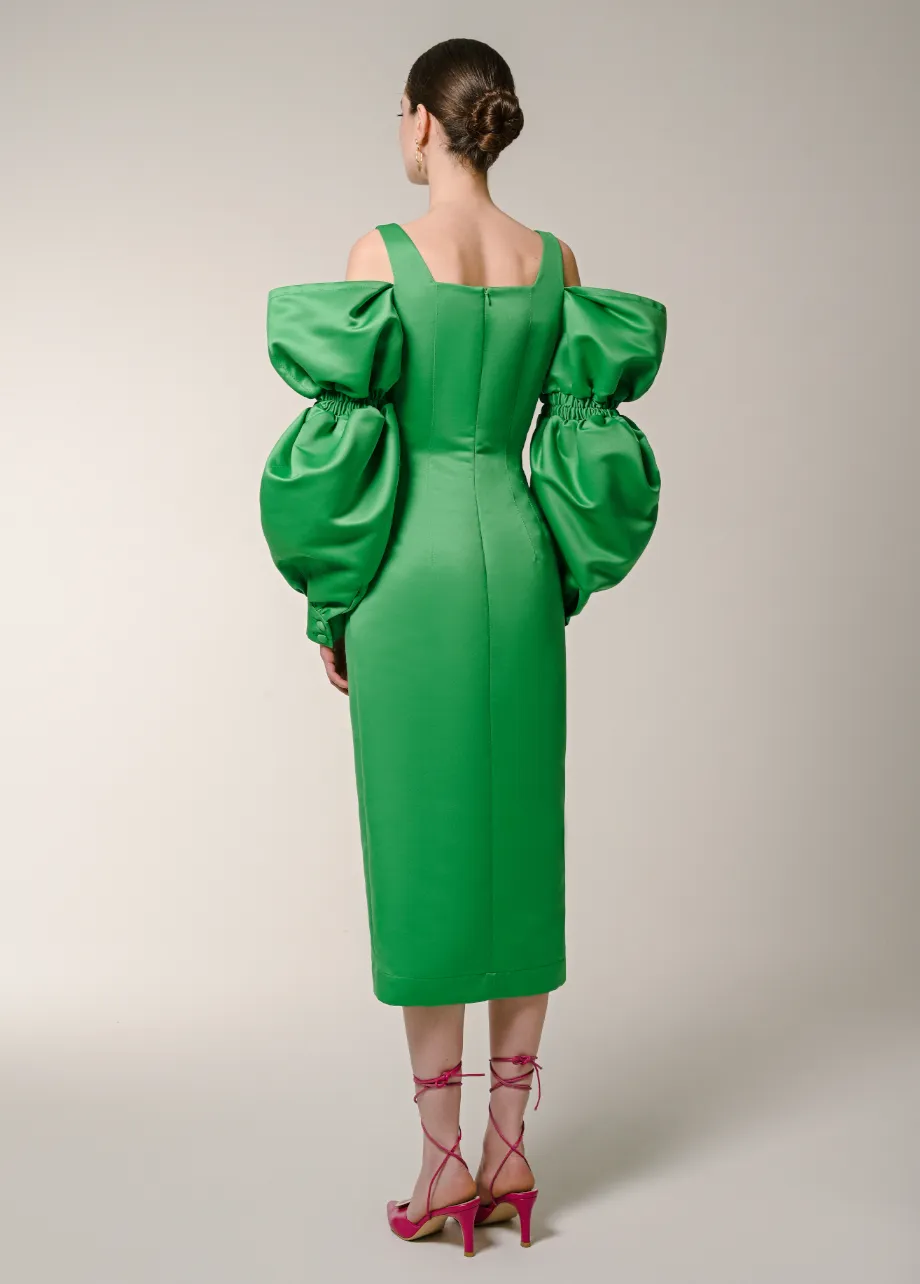 GREEN PUFF SLEEVES DRESS