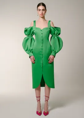 GREEN PUFF SLEEVES DRESS