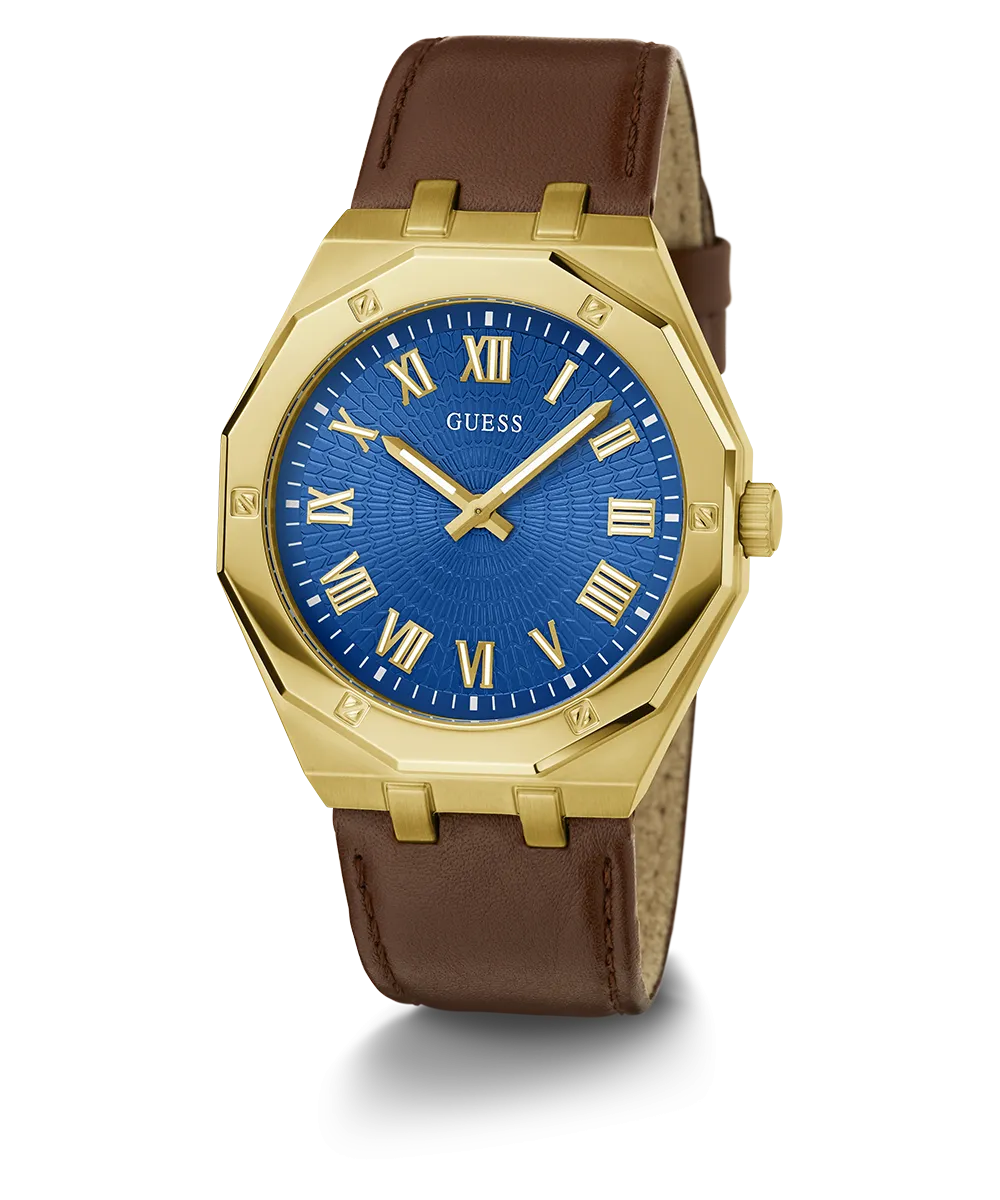 GUESS Mens Brown Gold Tone Analog Watch