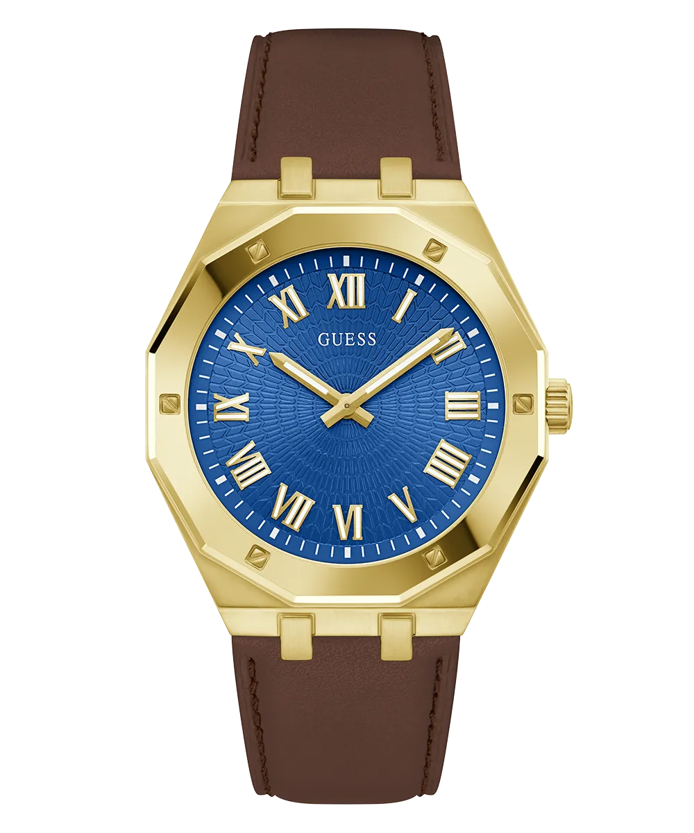 GUESS Mens Brown Gold Tone Analog Watch