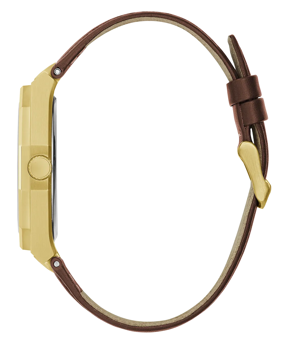 GUESS Mens Brown Gold Tone Analog Watch