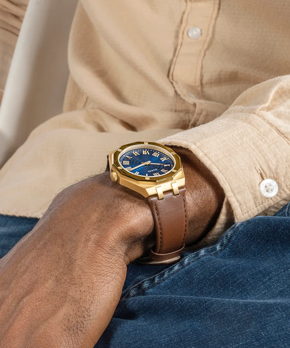 GUESS Mens Brown Gold Tone Analog Watch