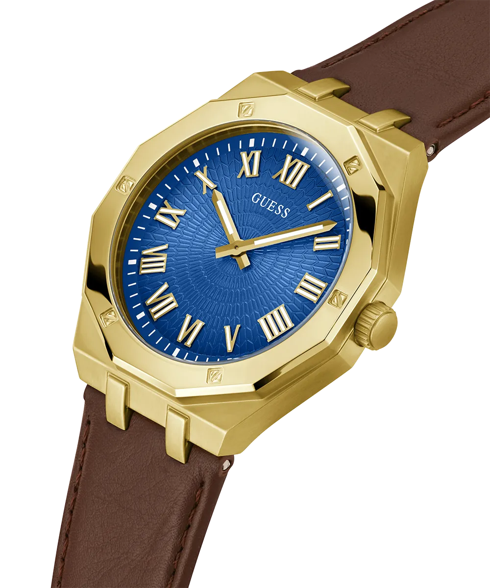 GUESS Mens Brown Gold Tone Analog Watch