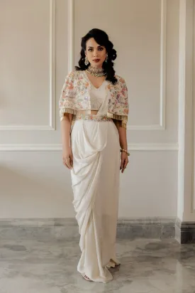 Ivory Roman Draped Saree