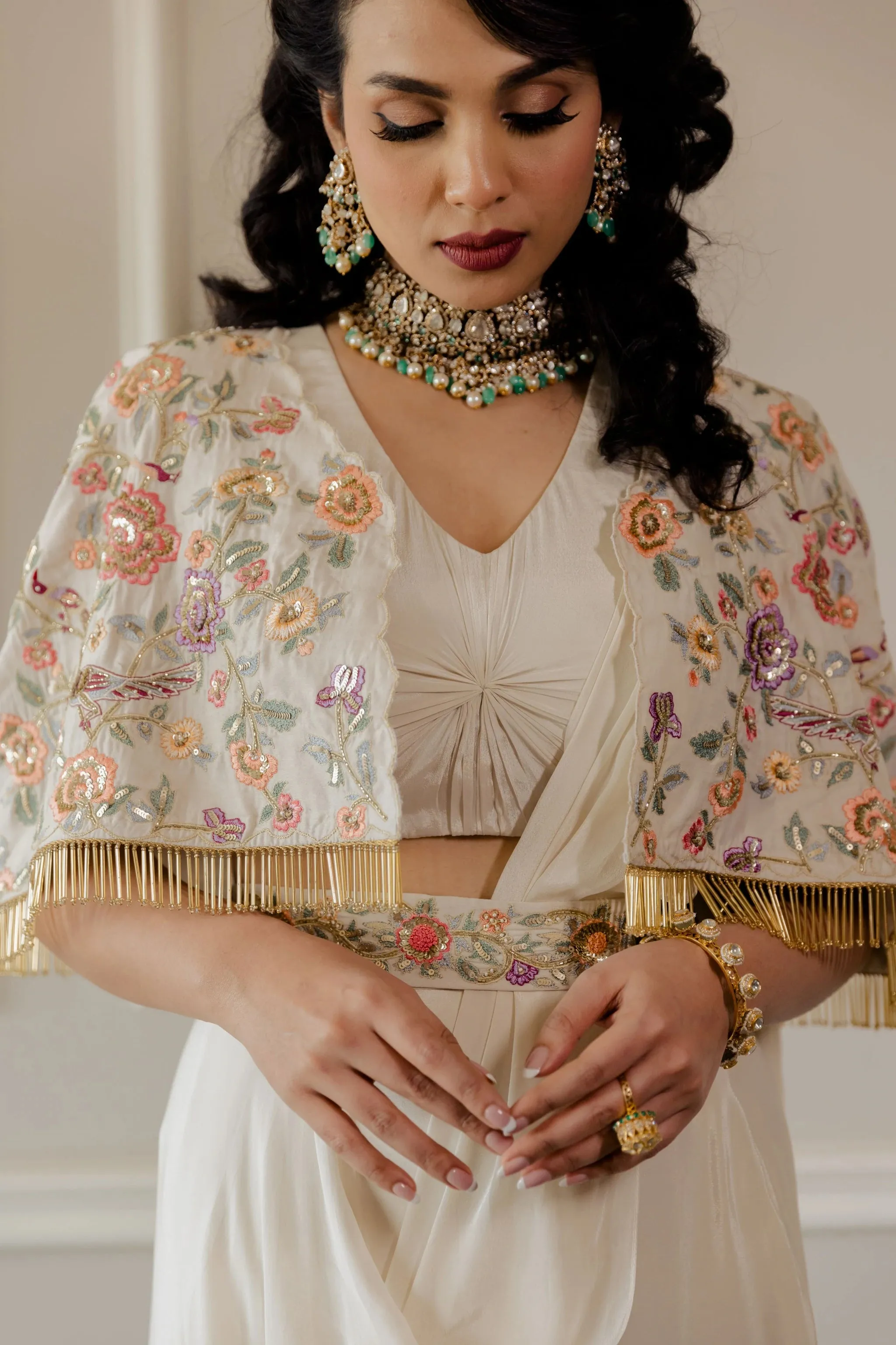 Ivory Roman Draped Saree