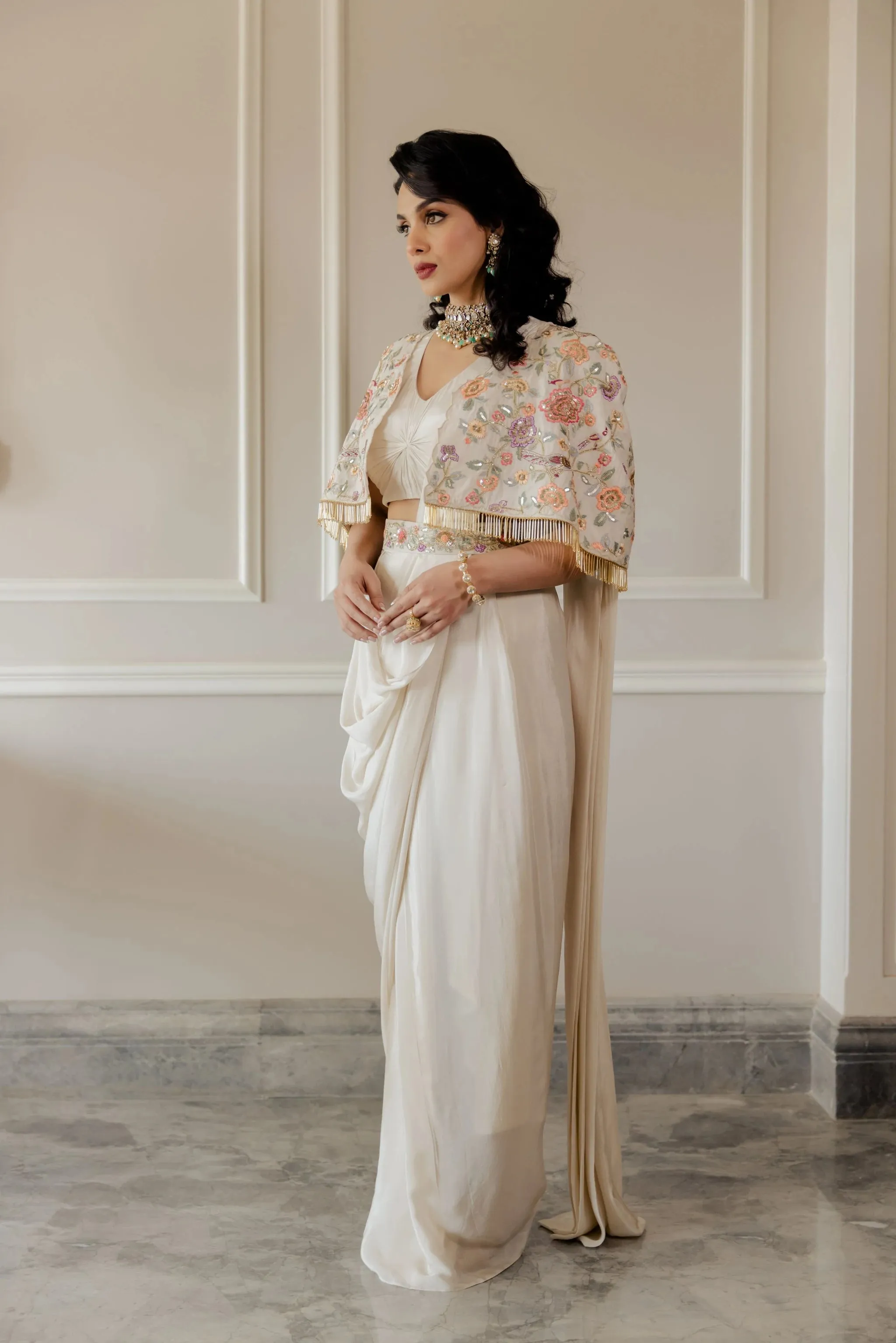 Ivory Roman Draped Saree