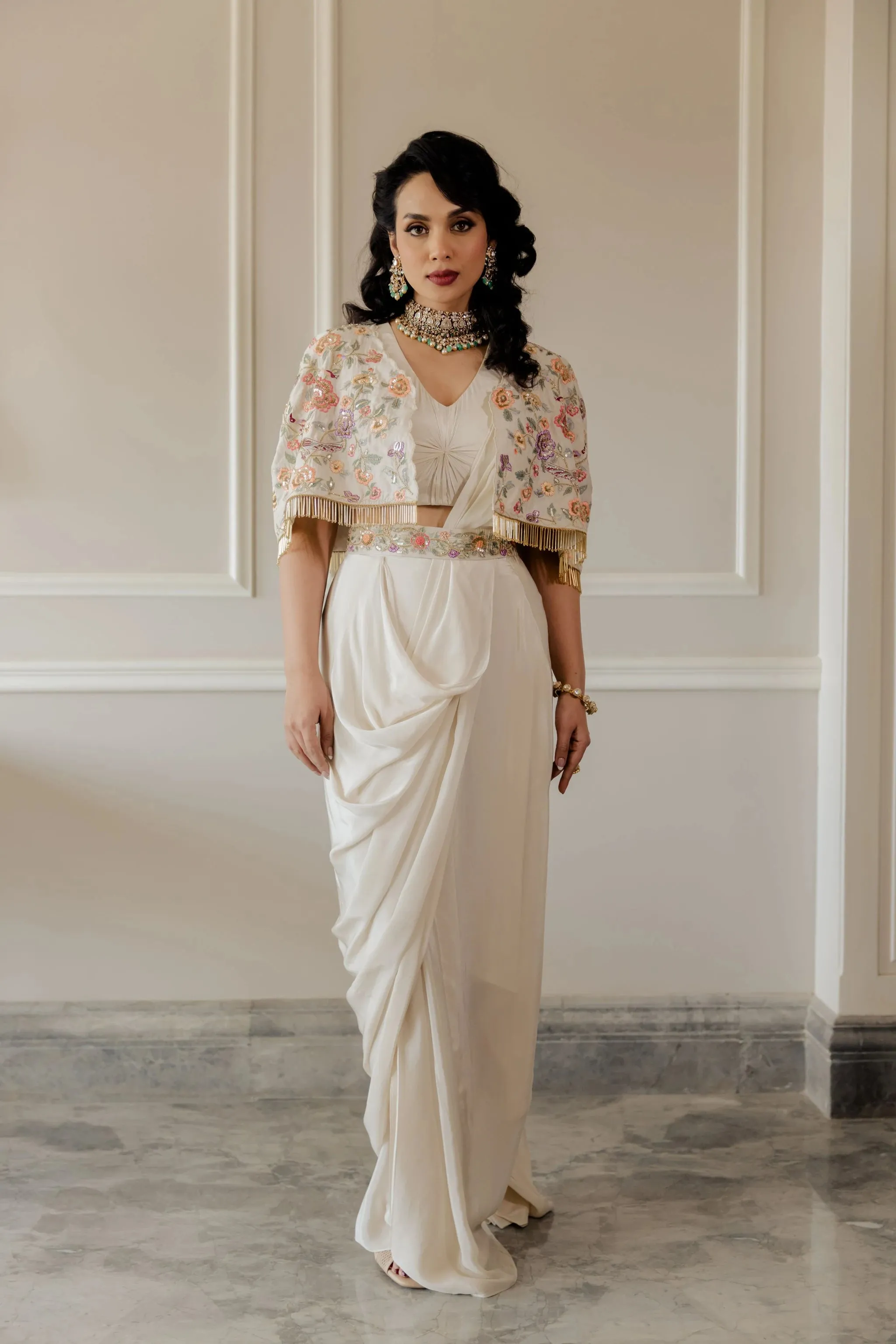 Ivory Roman Draped Saree