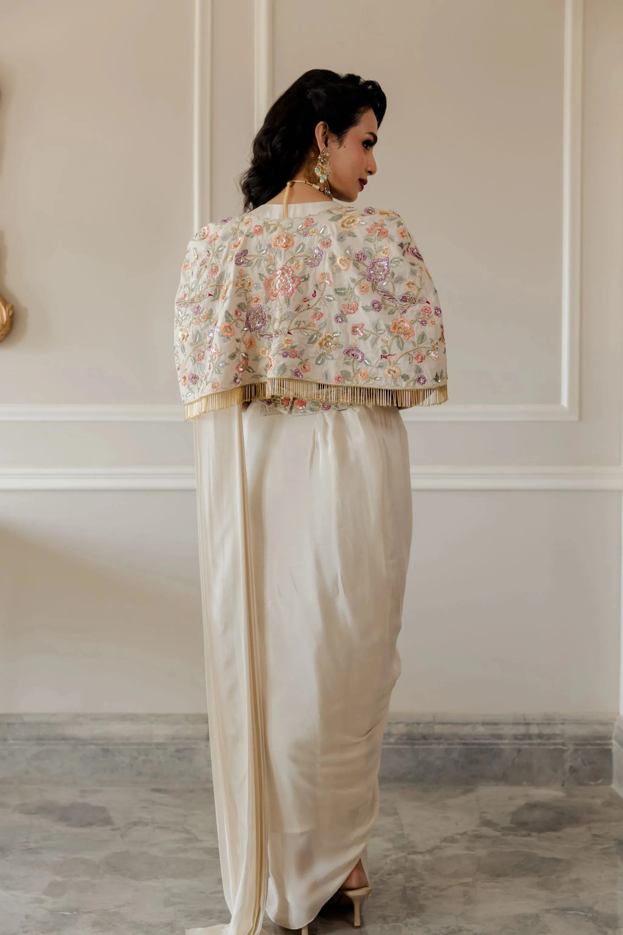 Ivory Roman Draped Saree