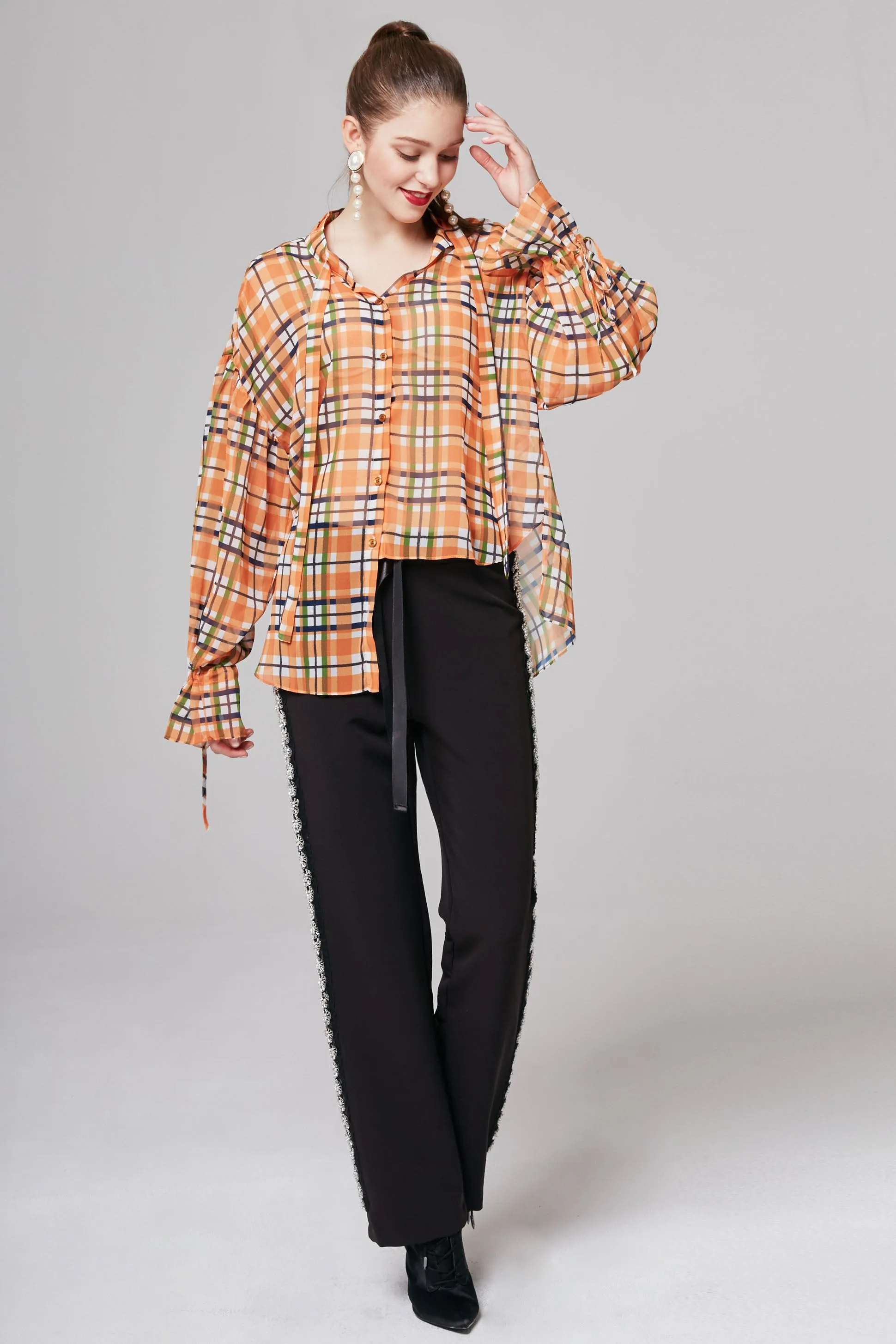 Jennifer Checked Sheer Blouse