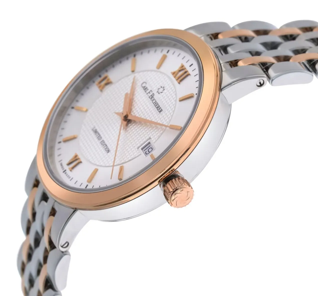 Limited Edition Carl F. Bucherer Adamavi Mens Automatic Watch, Stainless Steel & 18k Rose Gold, Silver Dial with Date - Model 00.10314.07.15.98