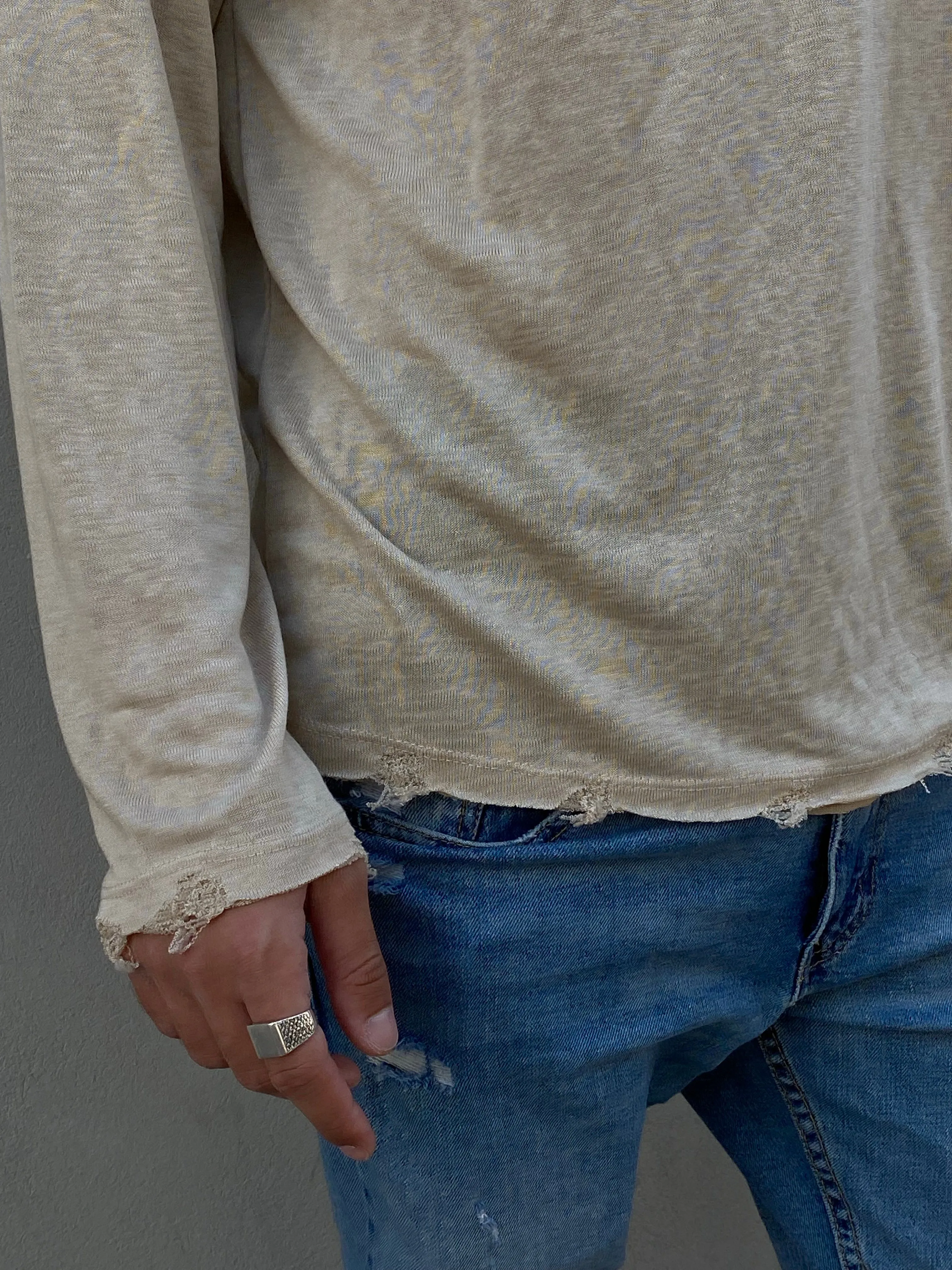 LINEN LONG SLEEVE SHIRT - BEIGE