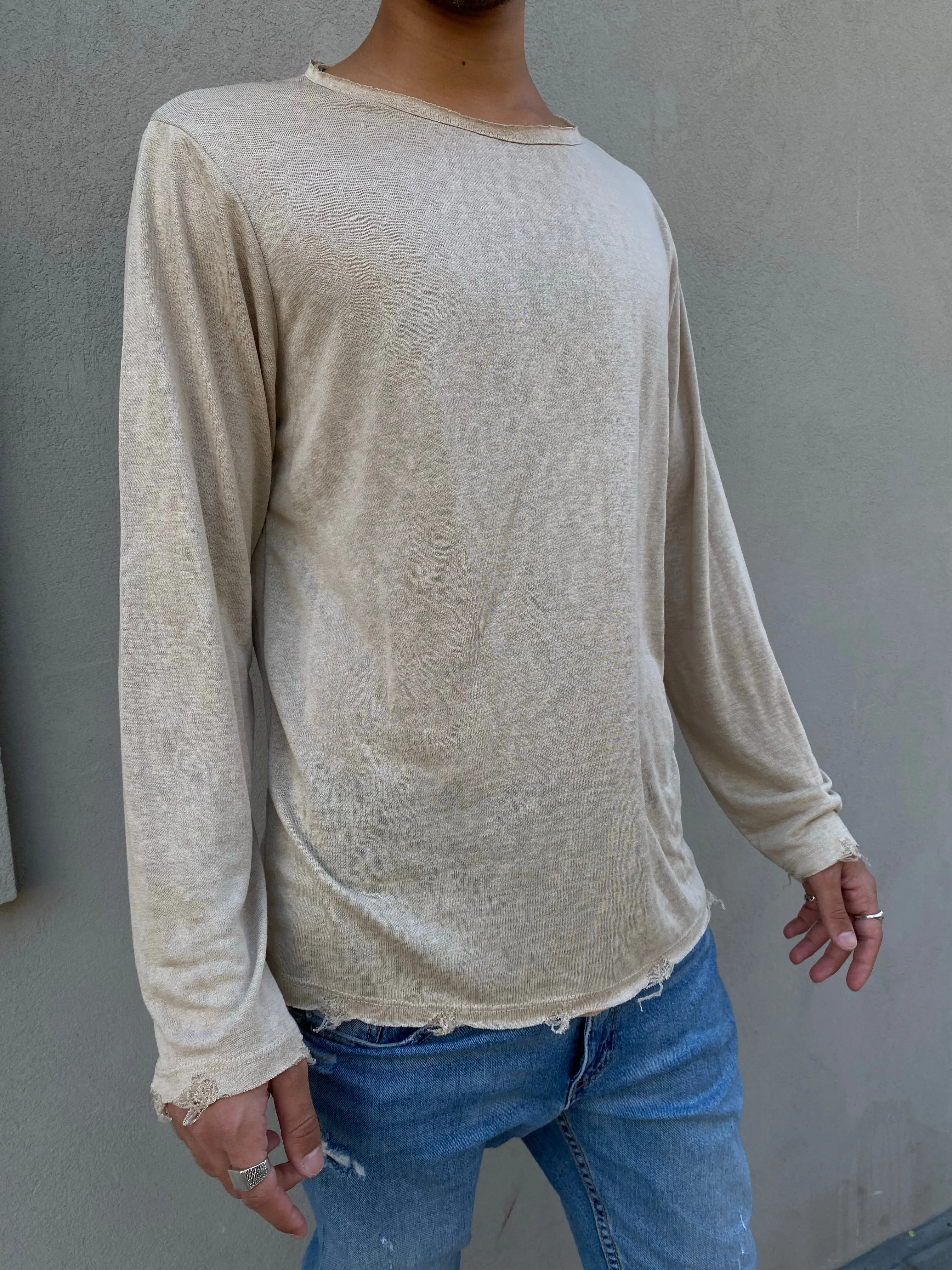 LINEN LONG SLEEVE SHIRT - BEIGE