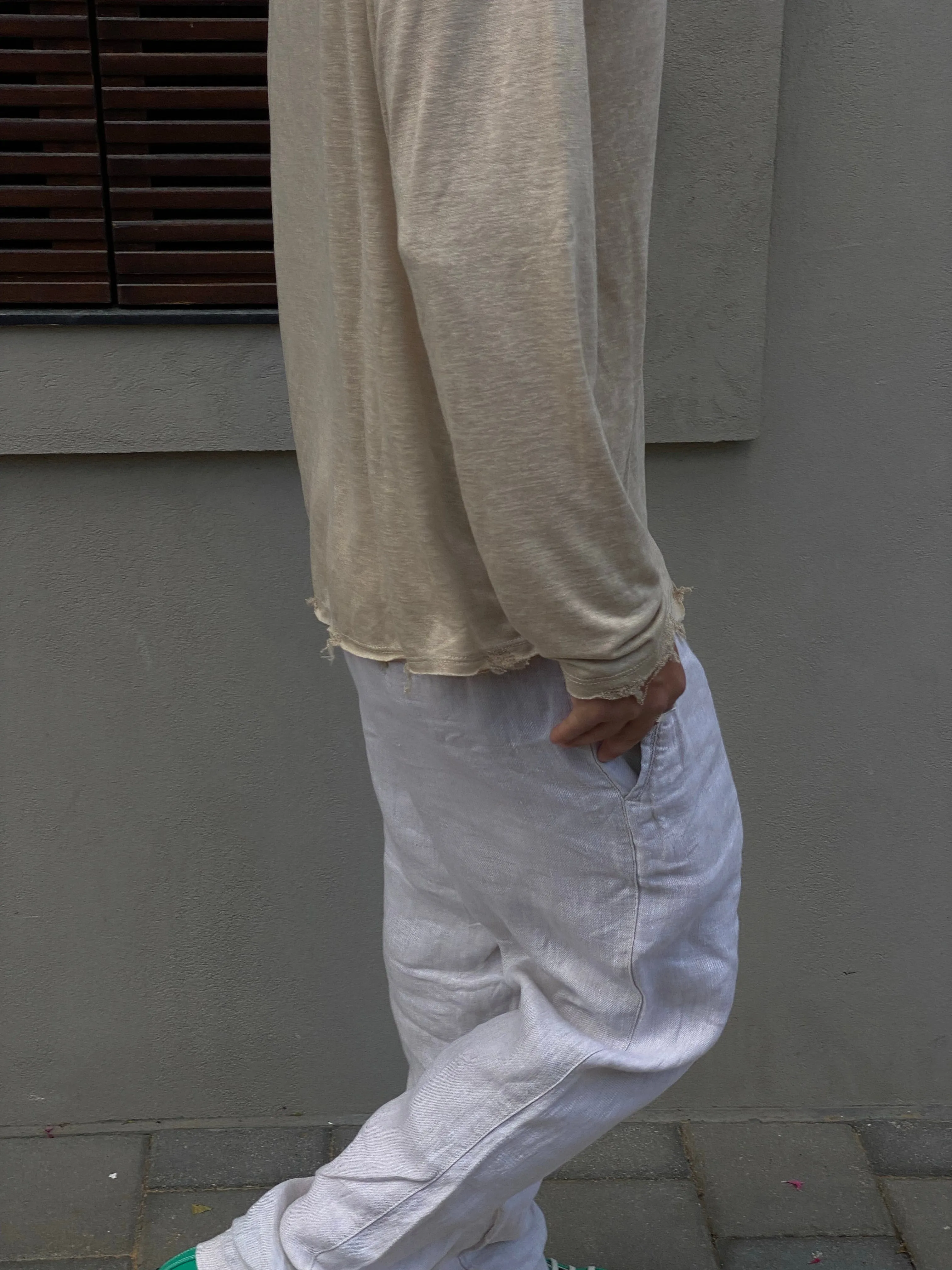 LINEN LONG SLEEVE SHIRT - BEIGE