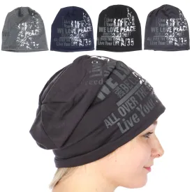 Love Peace Print Women's Fleece Lined Beanie Winter Hat