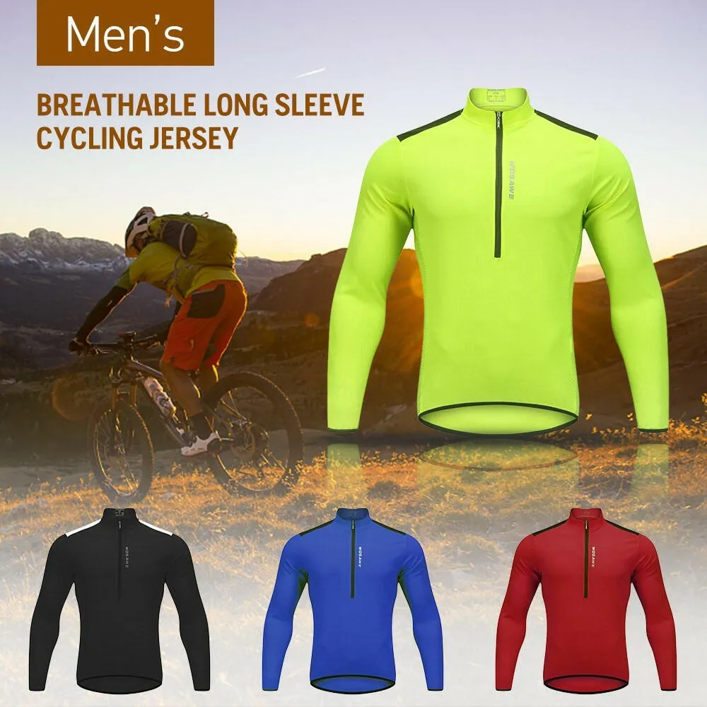 Men's Cycling Jersey Spring Autumn Half-zip MTB Bike Riding Long Sleeve Shirt Clothing