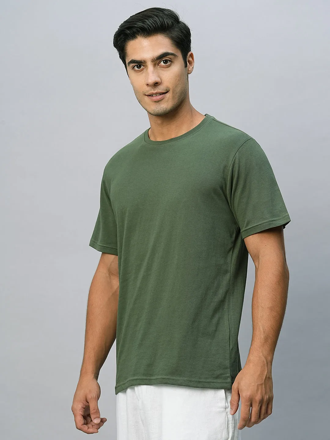 Men's Green Cotton Regular Fit Tshirts