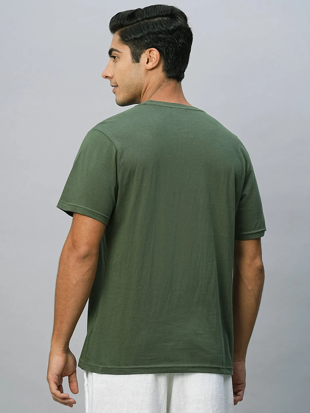 Men's Green Cotton Regular Fit Tshirts