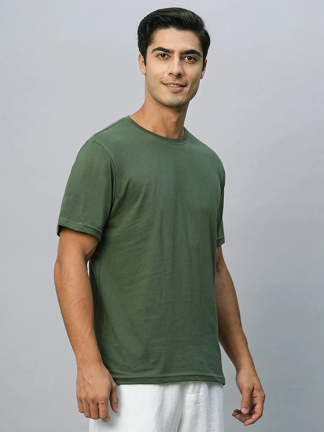 Men's Green Cotton Regular Fit Tshirts