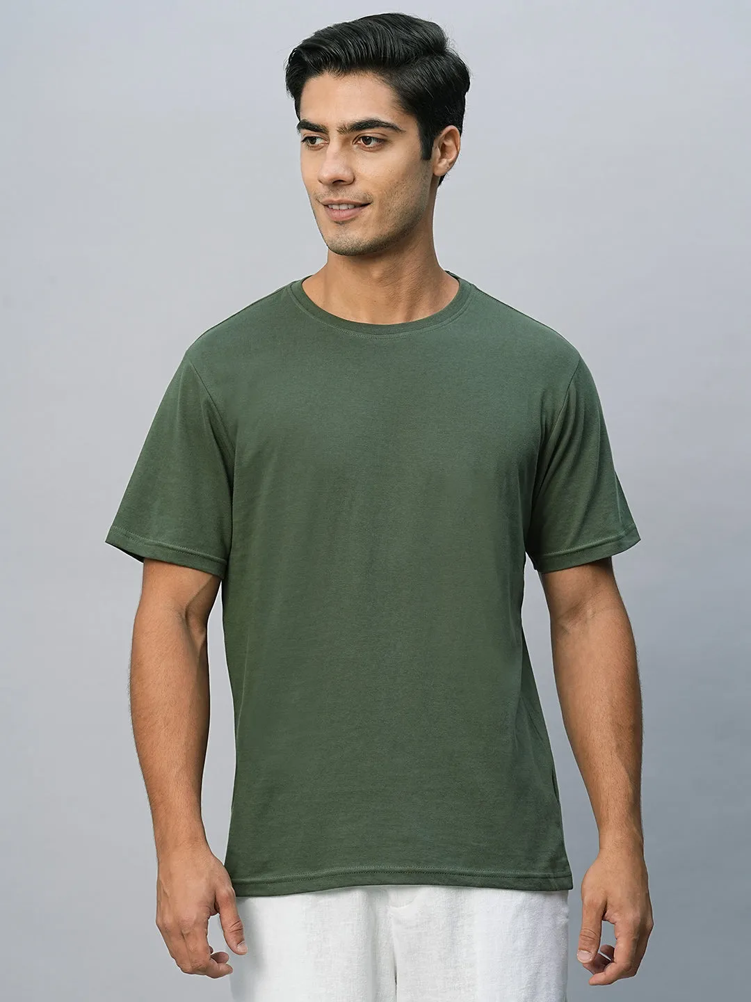 Men's Green Cotton Regular Fit Tshirts