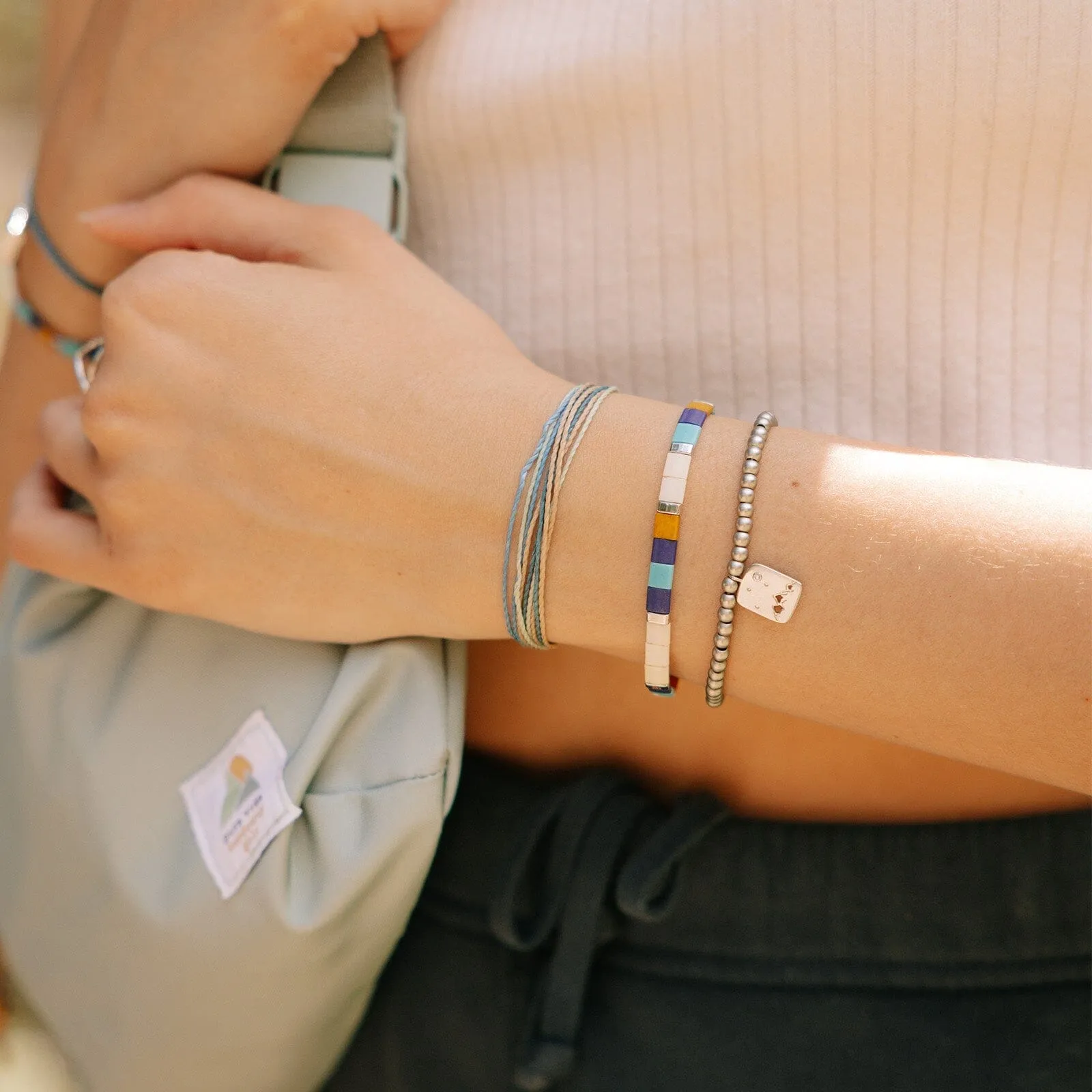 Outdoorsy Gals Metal Bead Stretch Bracelet
