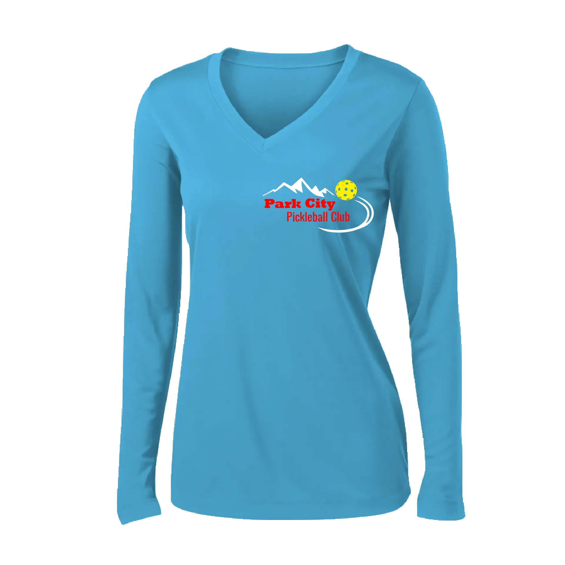 Park City Pickleball Club (Red) | Women's Long Sleeve V-Neck Pickleball Shirts | 100% Polyester