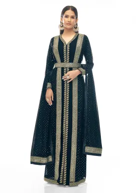Premium Georgette Hercules Blue Jacket Style Anarkali Dress
